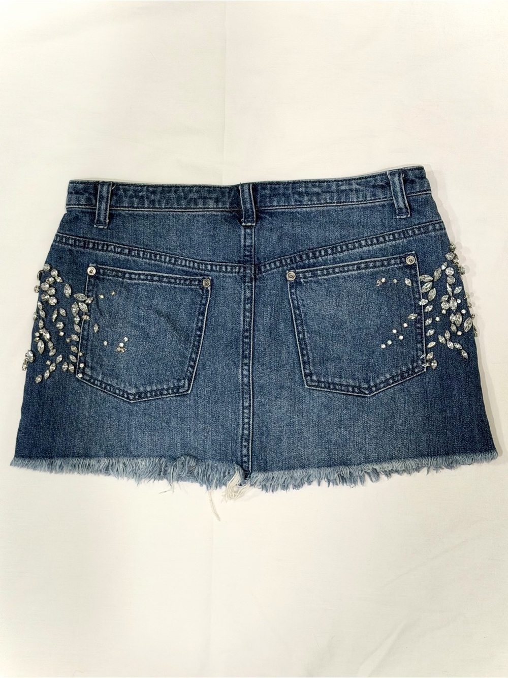 Free People Shine Bright Shine Far Denim Rhinestone Mini Skirt - Size 2 - Picture 2 of 11